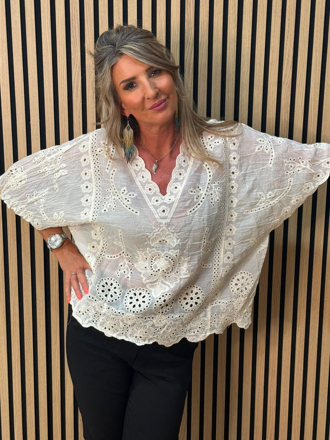 Cotton Broderie Lace Top – Cream