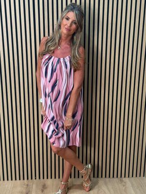 Abstract Print Strappy Dress – Pink