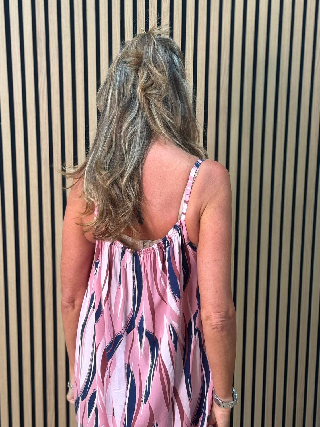Abstract Print Strappy Dress – Pink