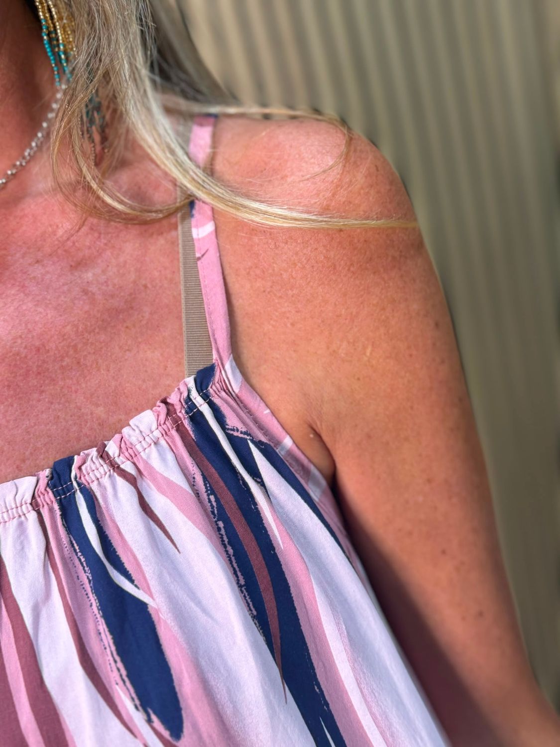 Abstract Print Strappy Dress – Pink