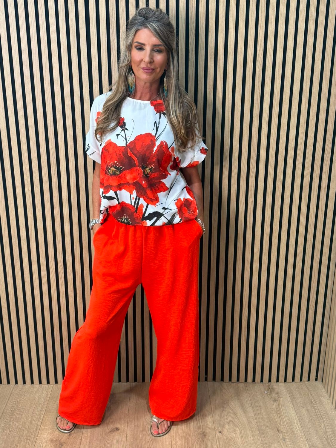 Floral Print Co-Ord Set - Poppy red
