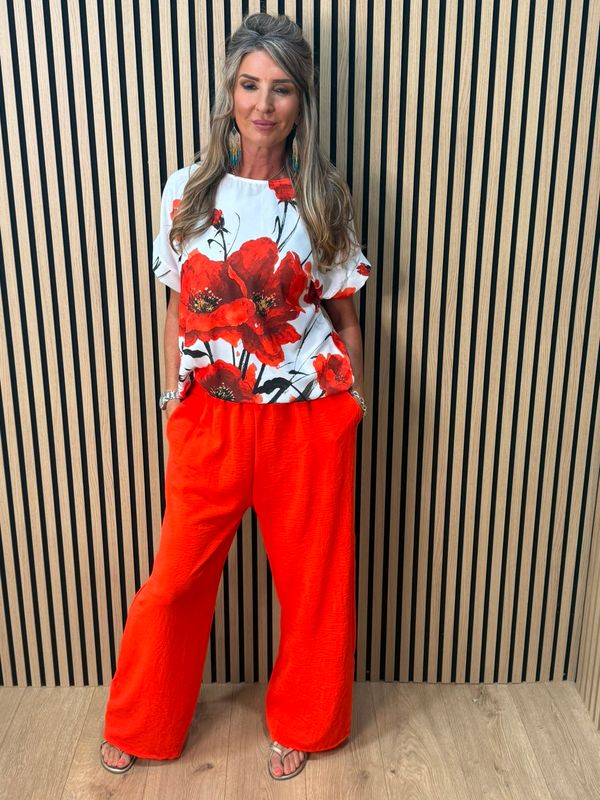 Floral Print Co-Ord Set - Poppy red