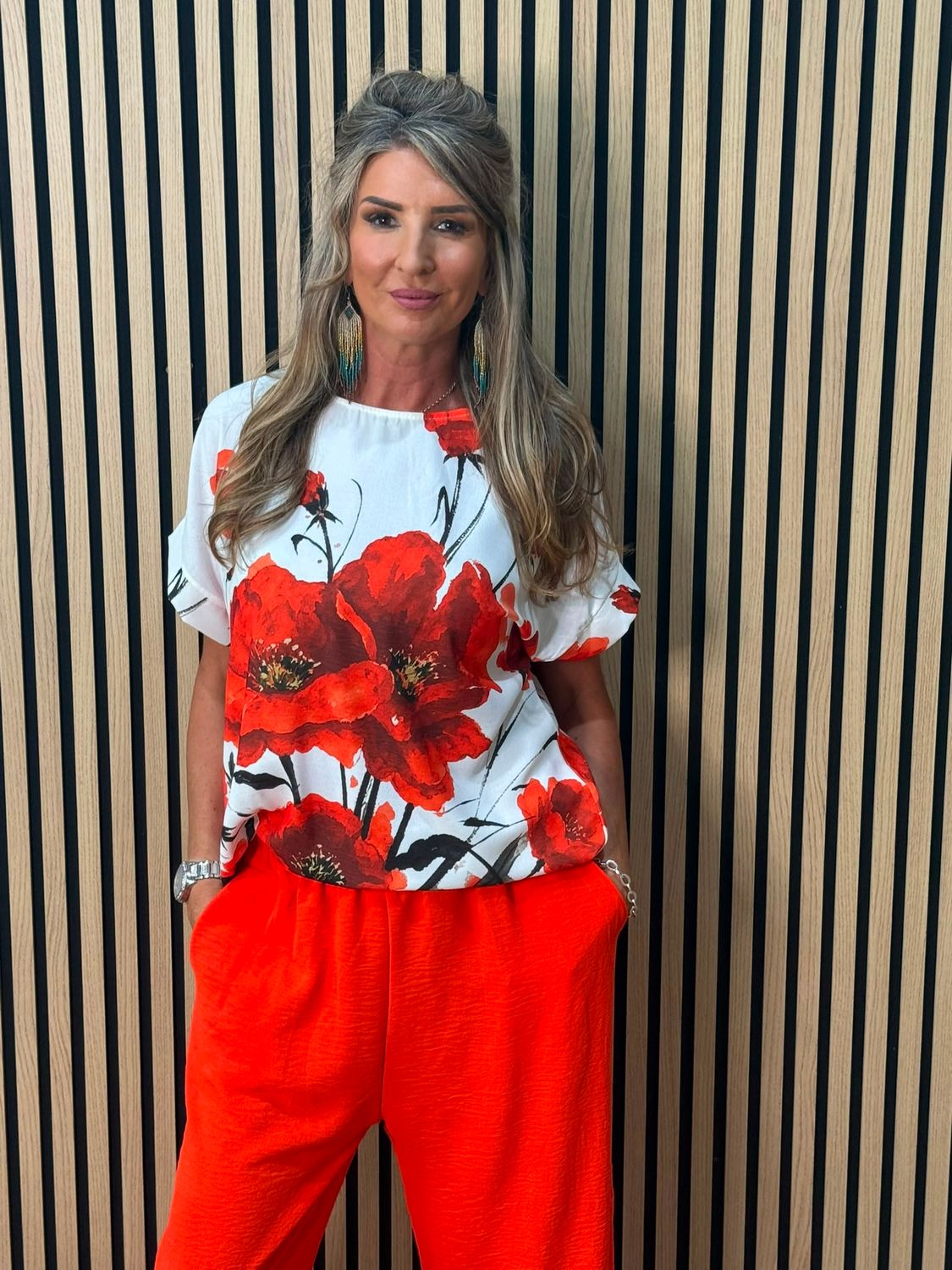 Floral Print Co-Ord Set - Poppy red