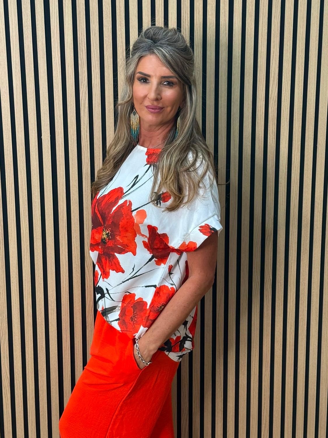 Floral Print Co-Ord Set - Poppy red