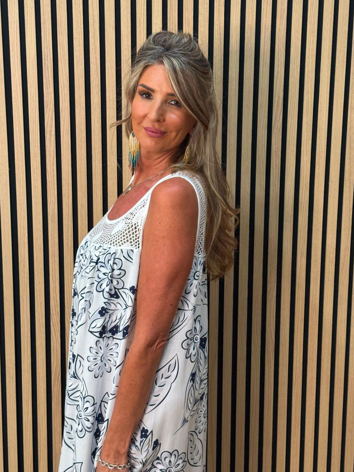 Floral Crochet Panel Dress – White