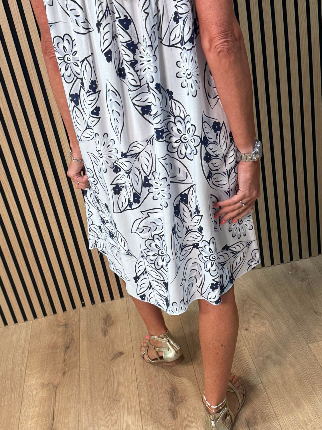 Floral Crochet Panel Dress – White