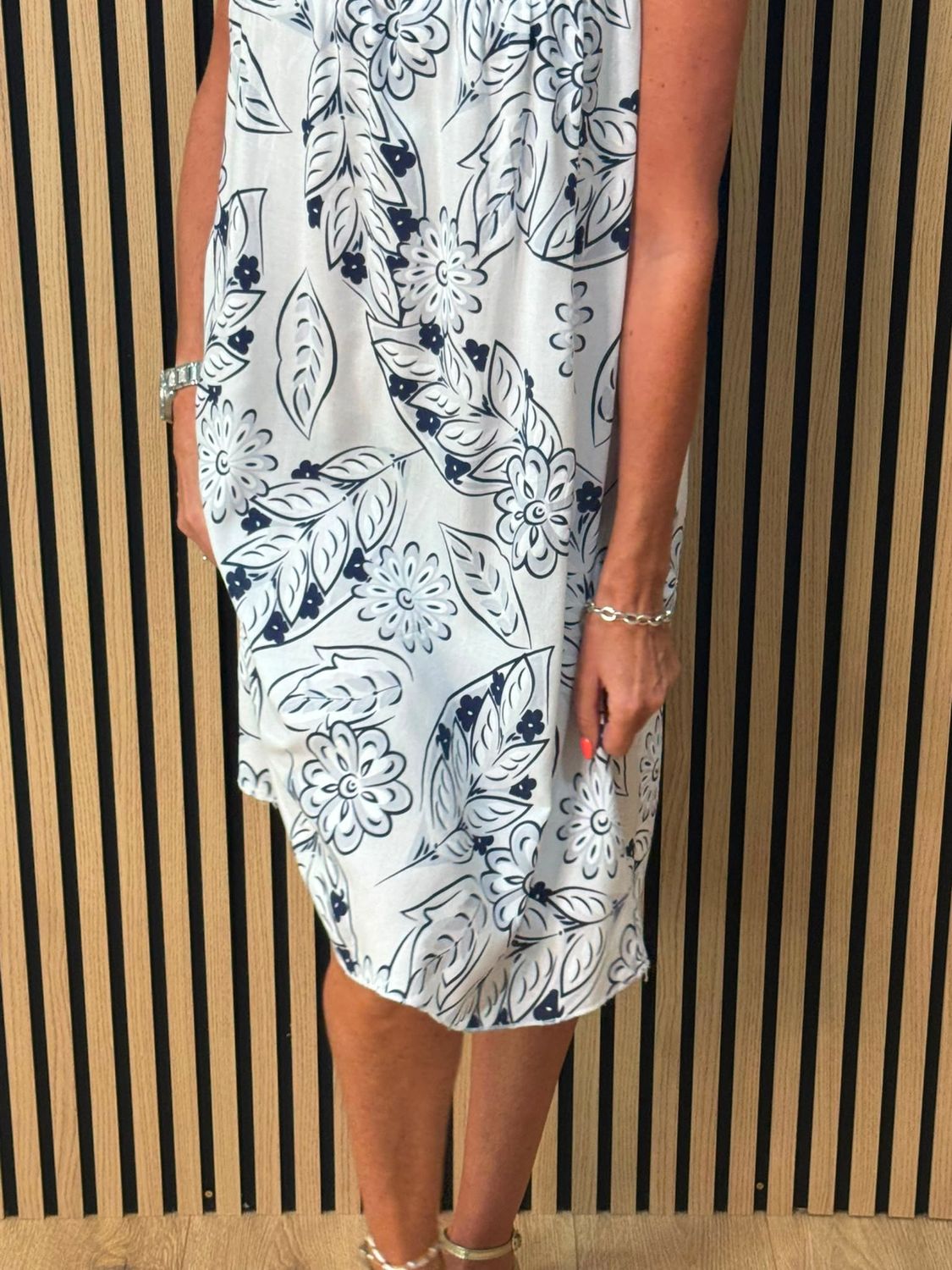 Floral Crochet Panel Dress – White