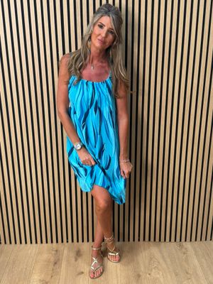 Abstract Print Strappy Dress – Blue