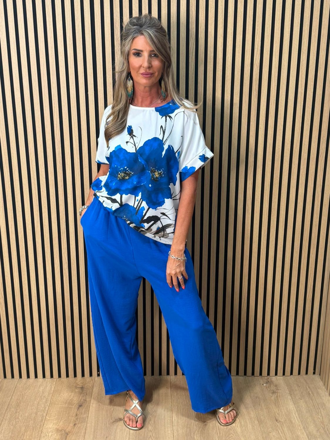Floral Print Co-Ord Set - Royal Blue