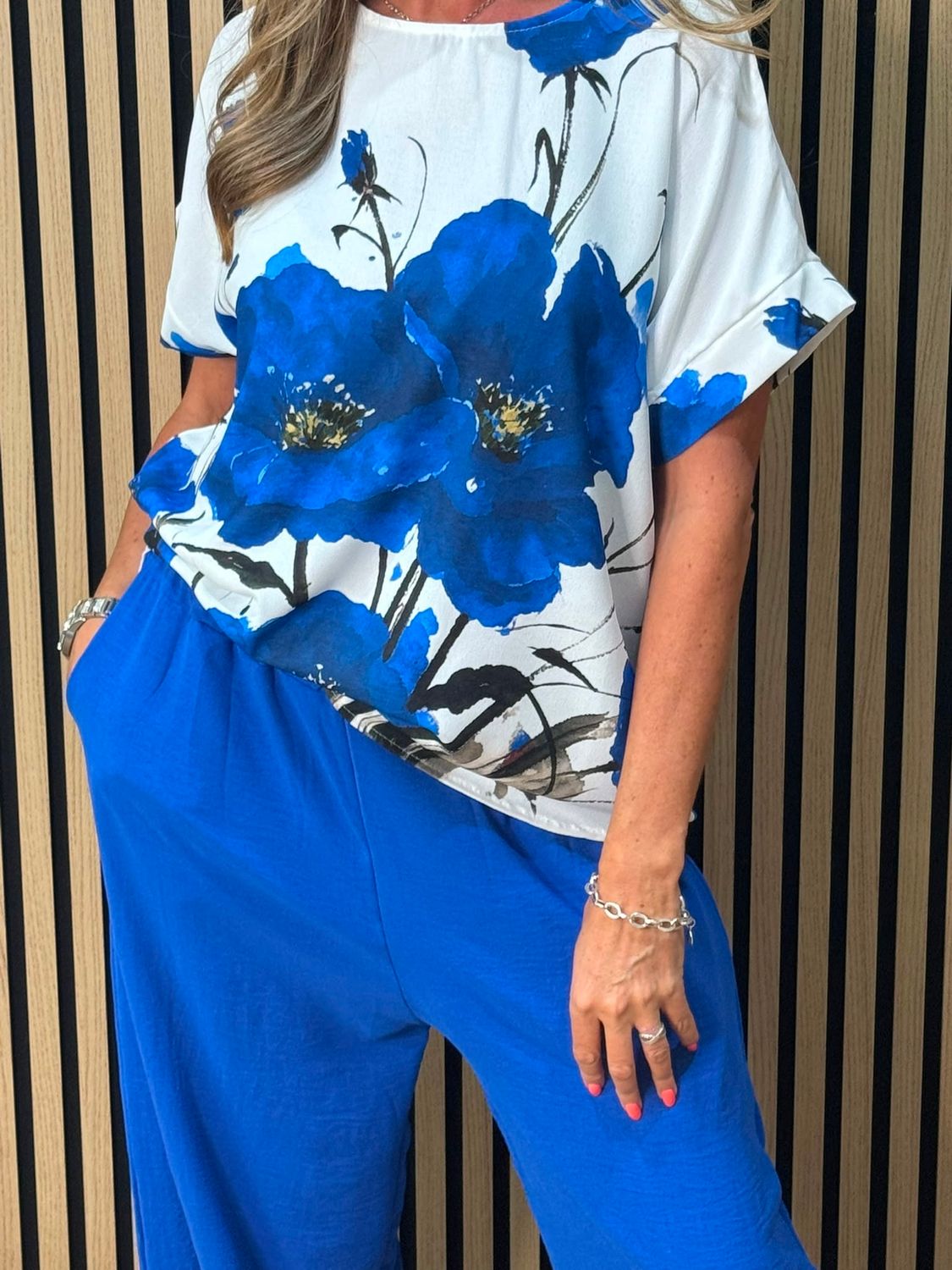 Floral Print Co-Ord Set - Royal Blue