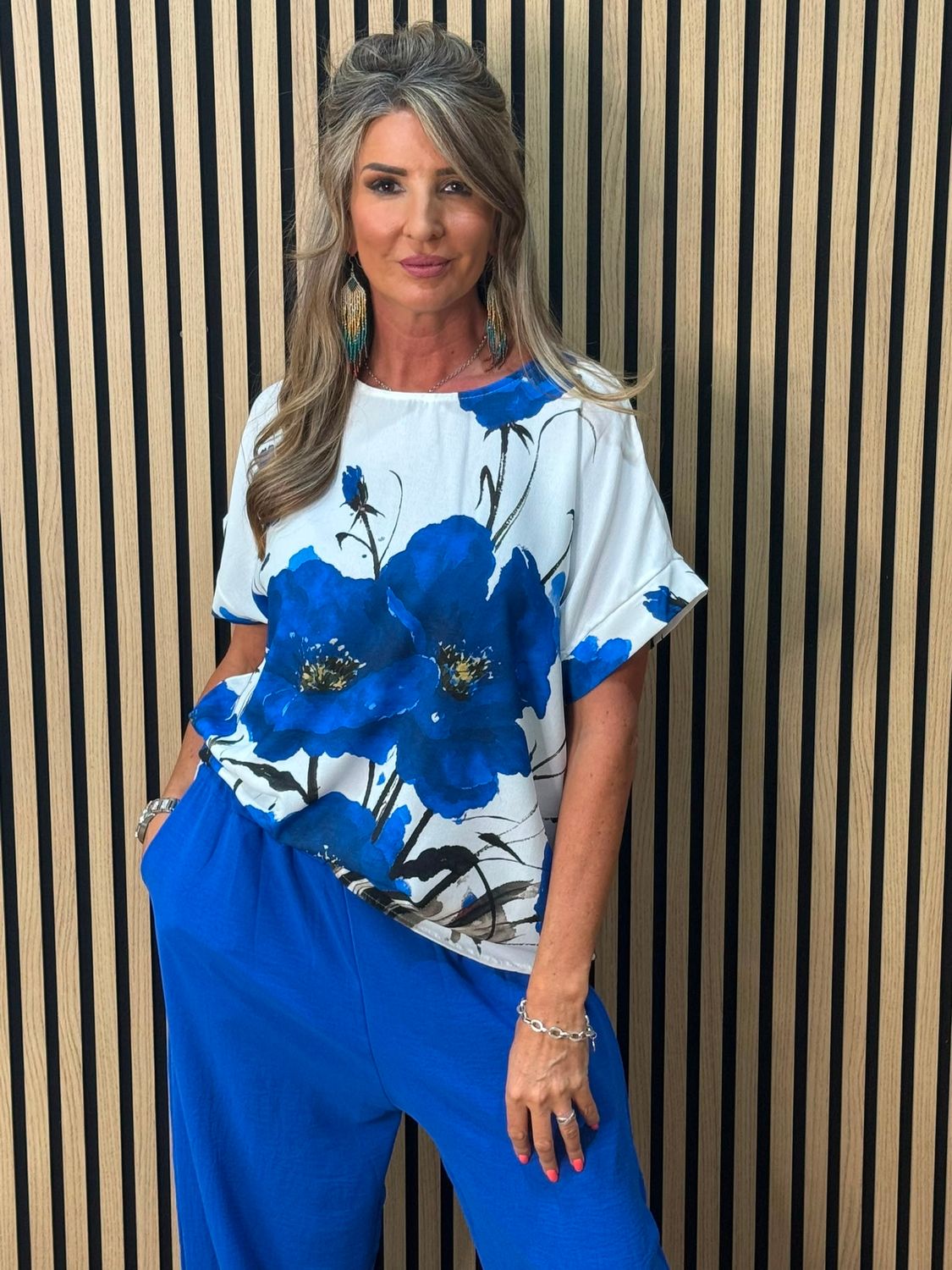 Floral Print Co-Ord Set - Royal Blue