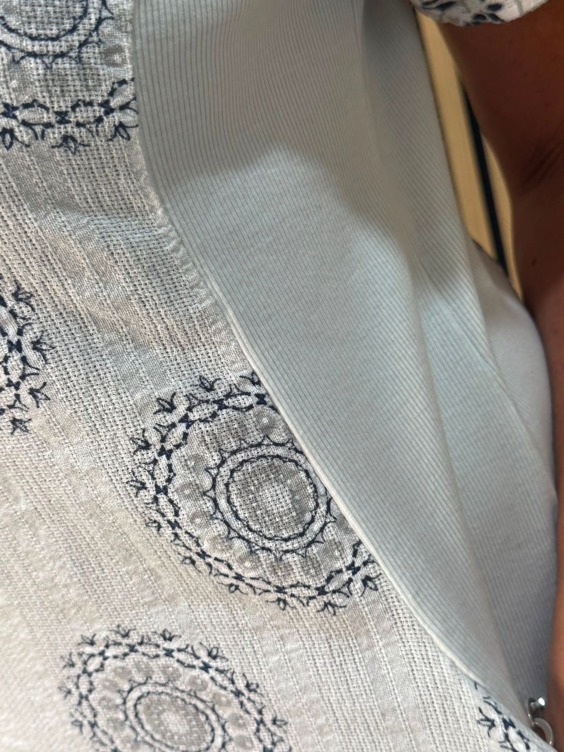 Floral Border Pocket Dress – White/navy