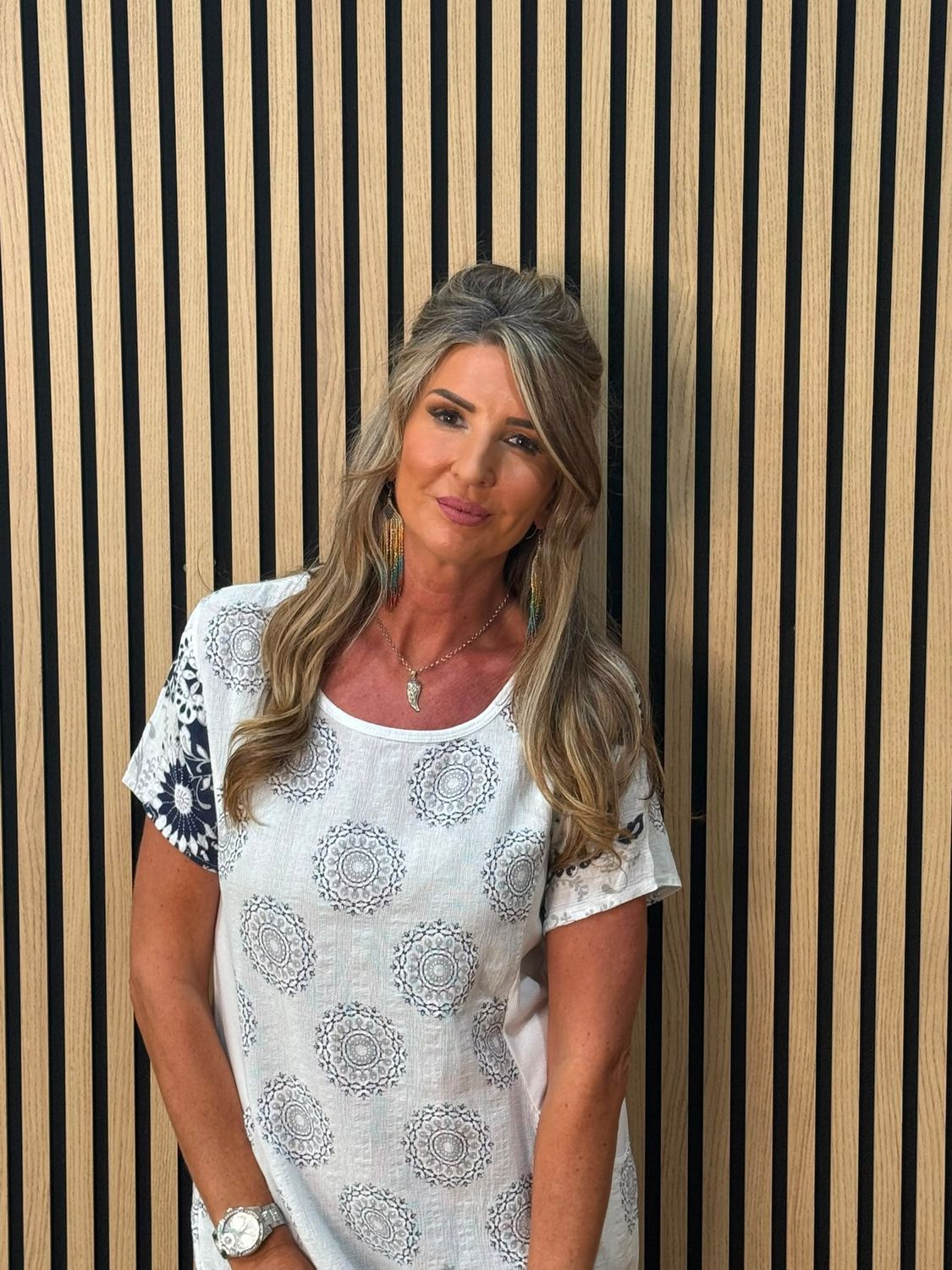 Floral Border Pocket Dress – White/navy