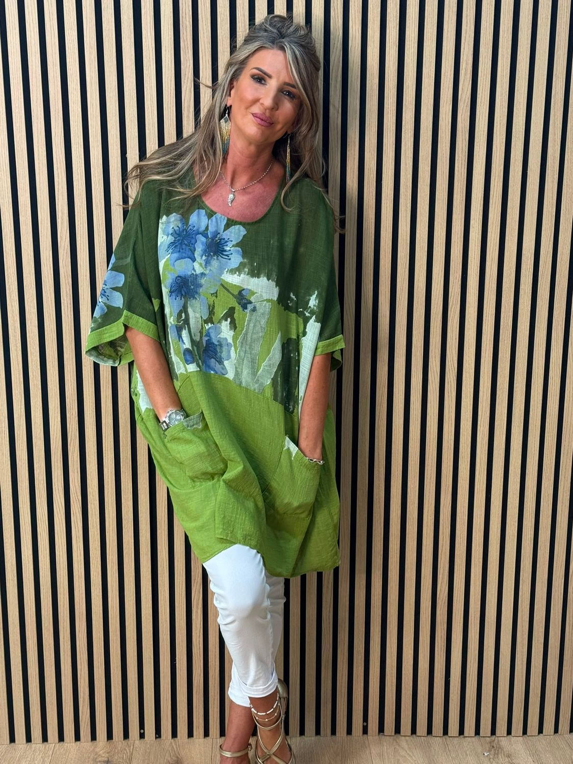 Floral Pocket Cotton Top –  Green