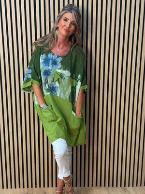 Floral Pocket Cotton Top –  Green