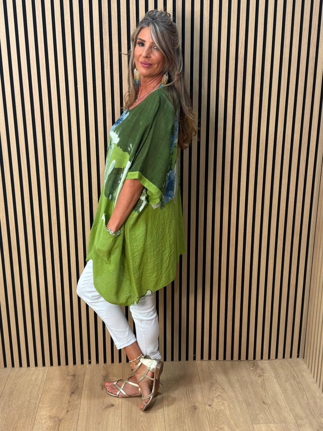 Floral Pocket Cotton Top –  Green
