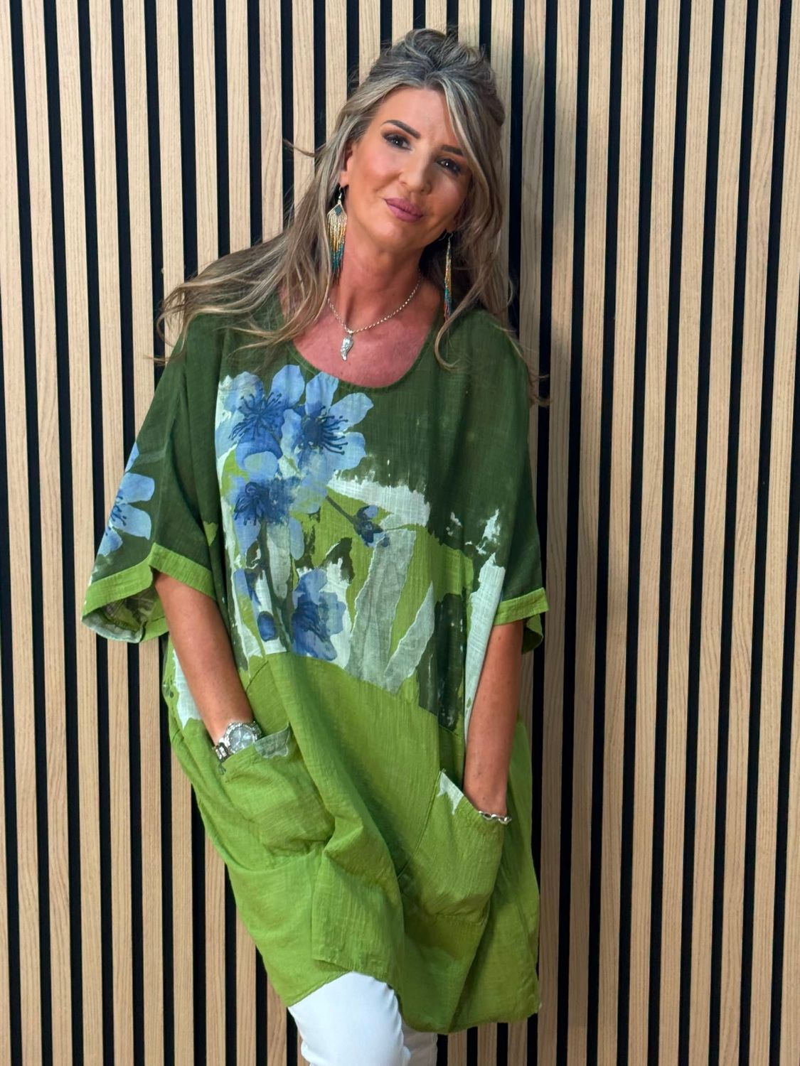 Floral Pocket Cotton Top –  Green