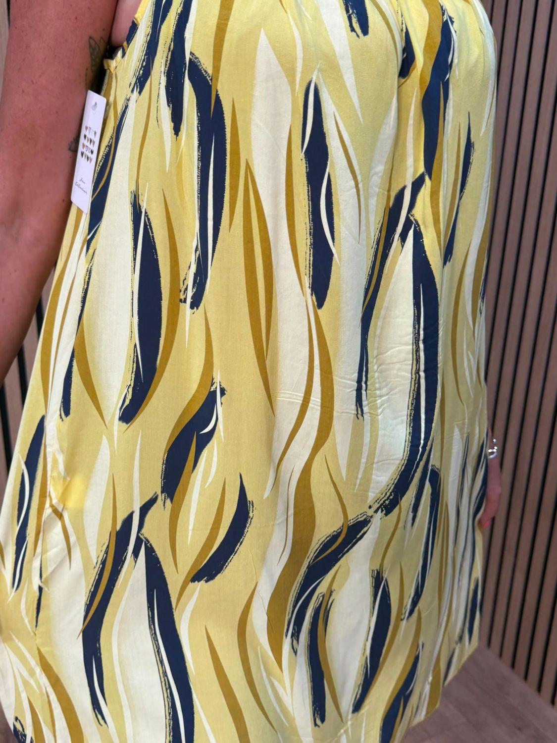 Abstract Print Strappy Dress – Yellow