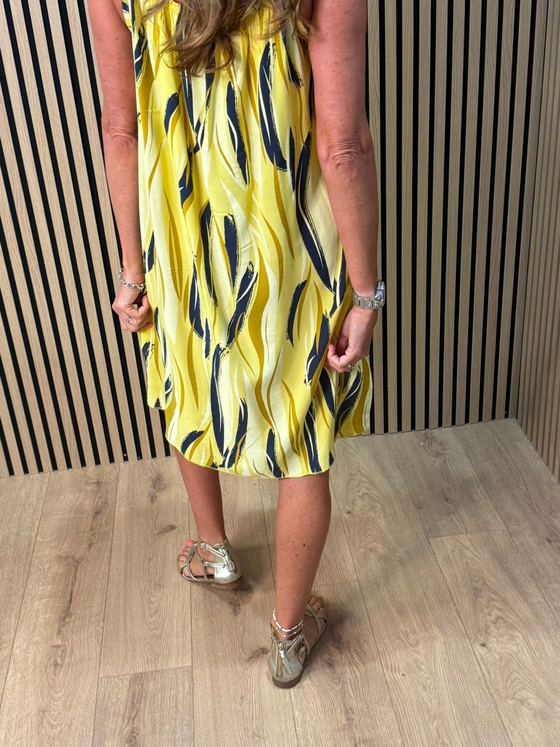 Abstract Print Strappy Dress – Yellow