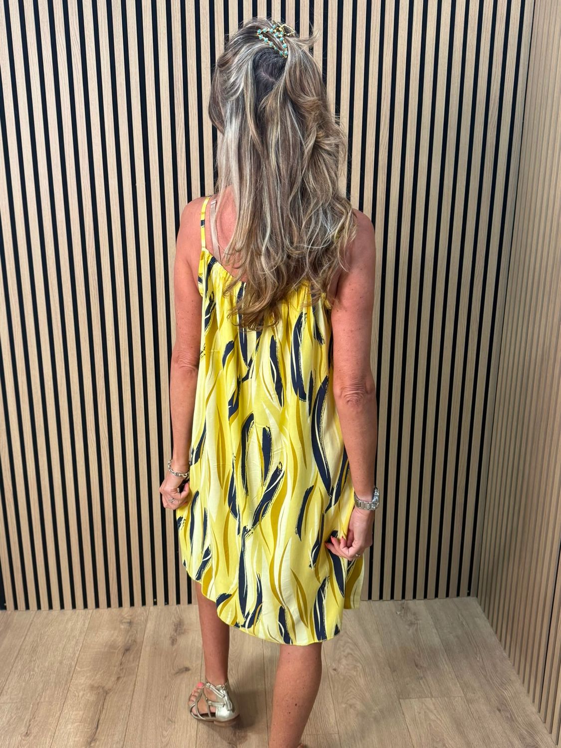 Abstract Print Strappy Dress – Yellow