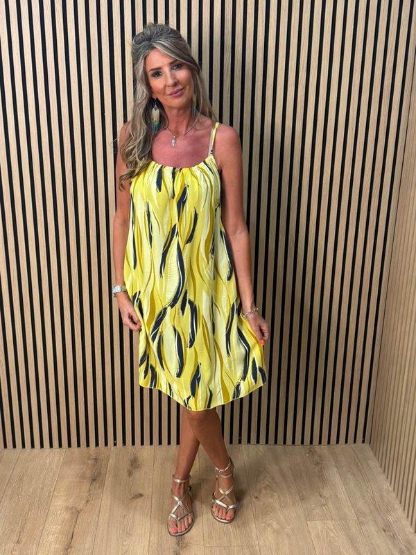 Abstract Print Strappy Dress – Yellow