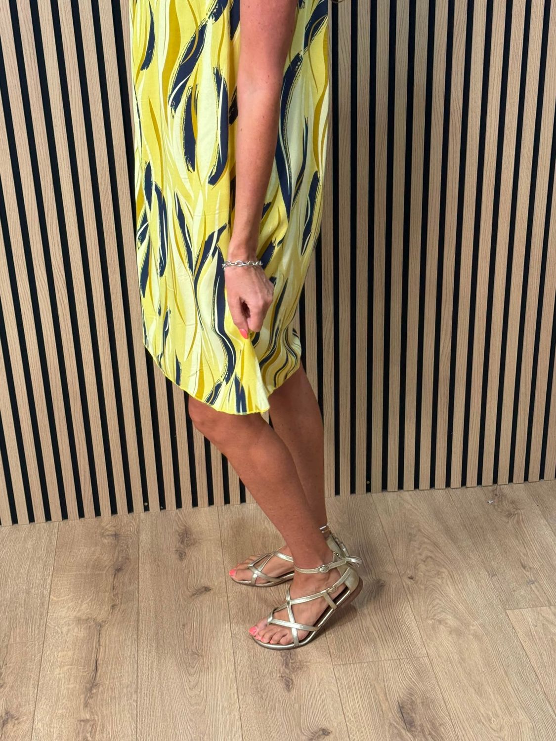 Abstract Print Strappy Dress – Yellow