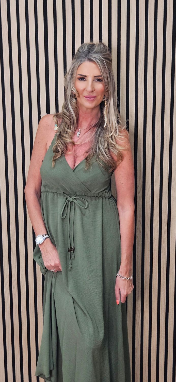 Beaded Strap Maxi Dress – Khaki
