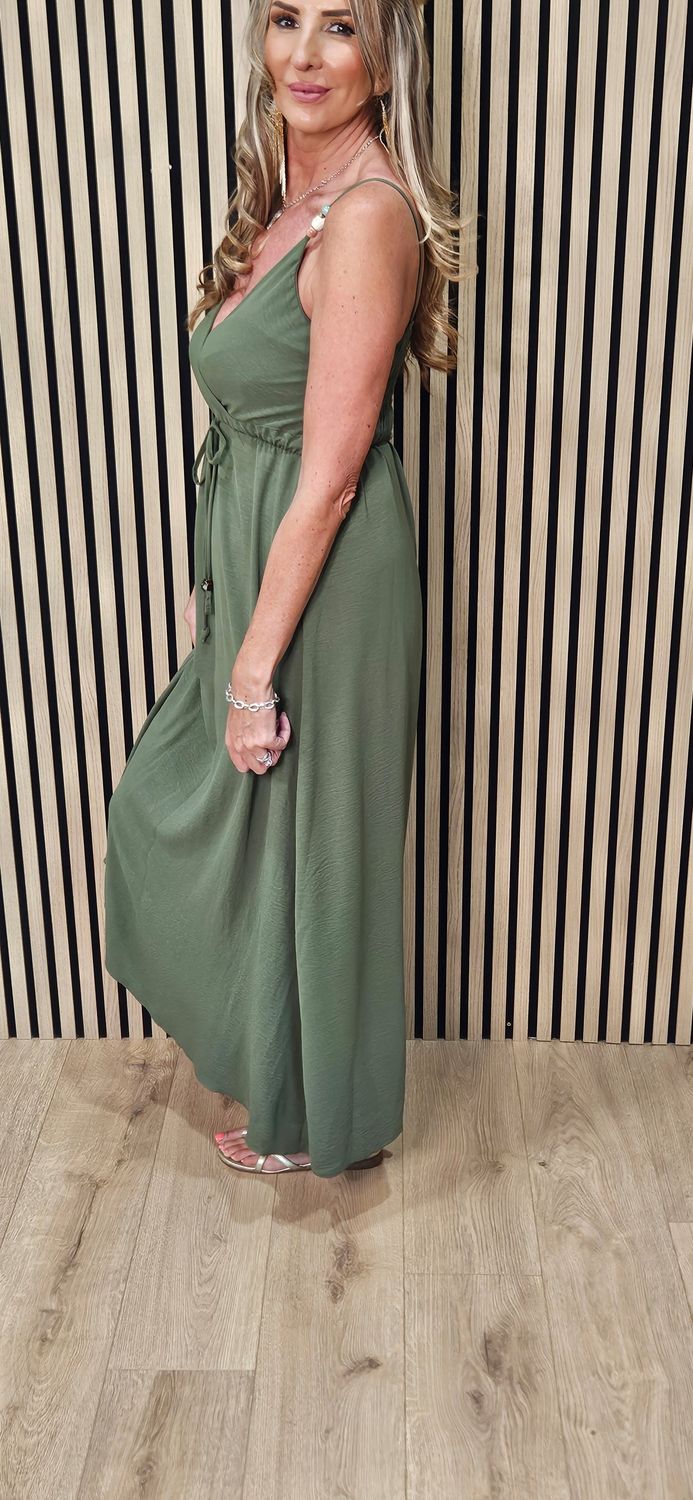 Beaded Strap Maxi Dress – Khaki