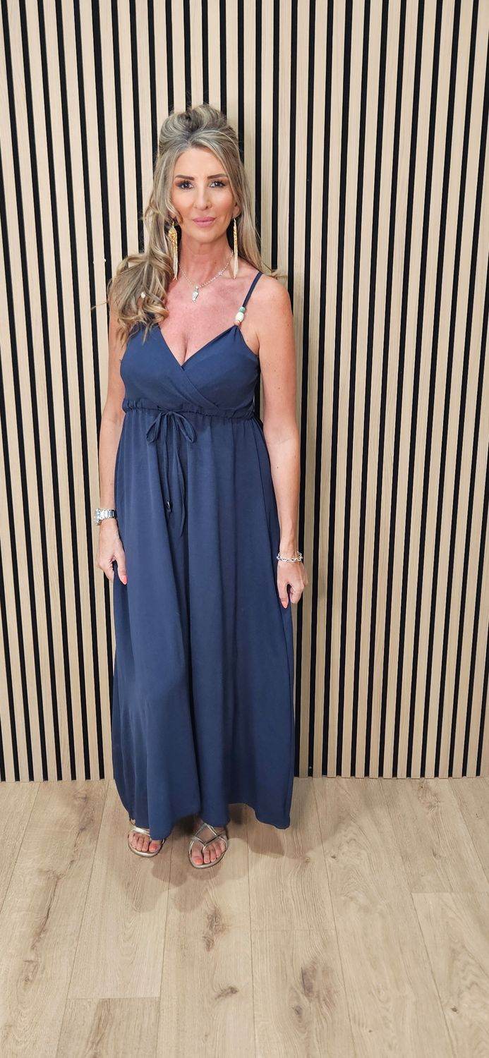 Beaded Strap Maxi Dress – Navy