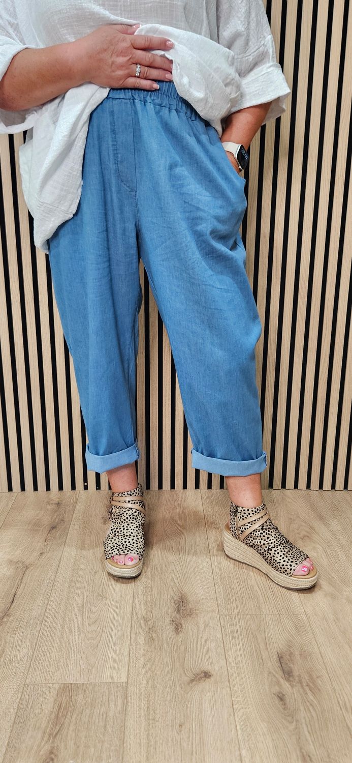 Soft Denim Pull-On Trousers
