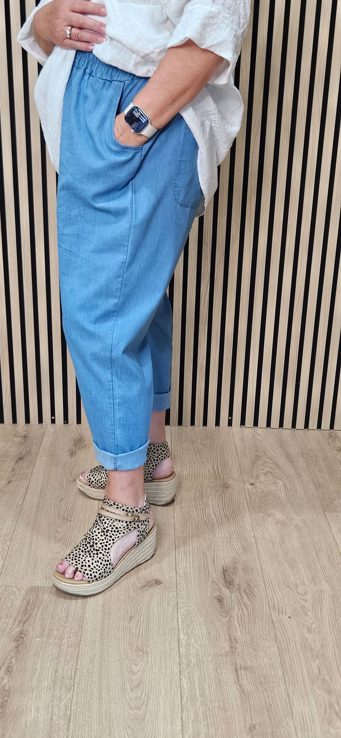 Soft Denim Pull-On Trousers