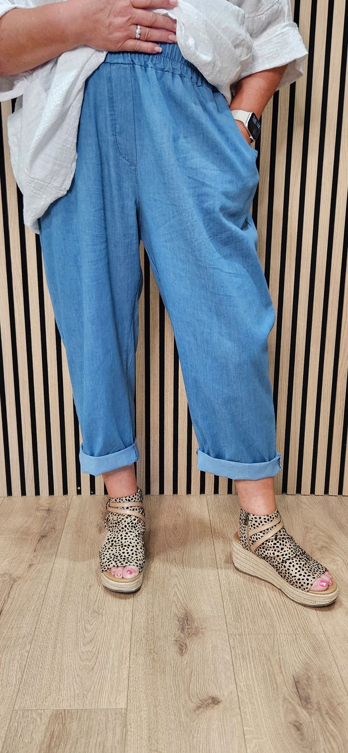 Soft Denim Pull-On Trousers
