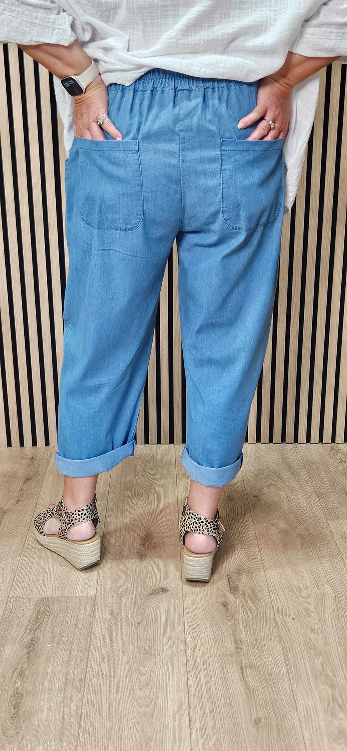 Soft Denim Pull-On Trousers