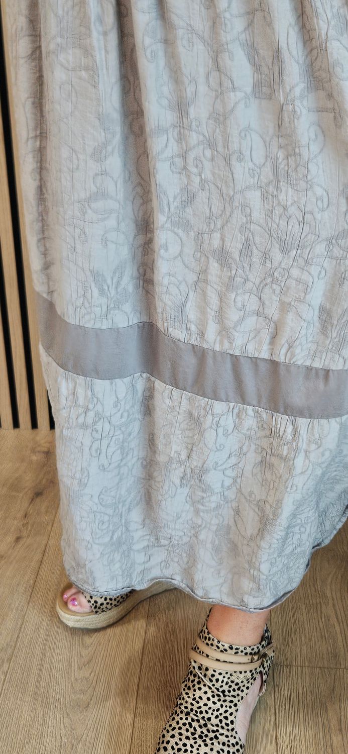 Mixed Fabric Pocket Dress – Taupe