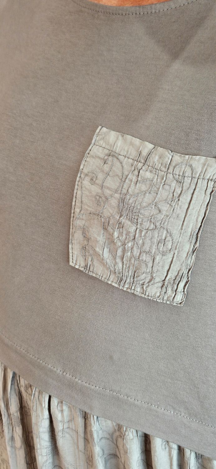 Mixed Fabric Pocket Dress – Taupe