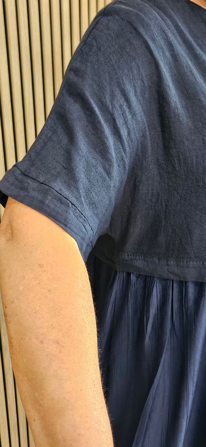 Linen Blend Pocket Midi Dress - Navy