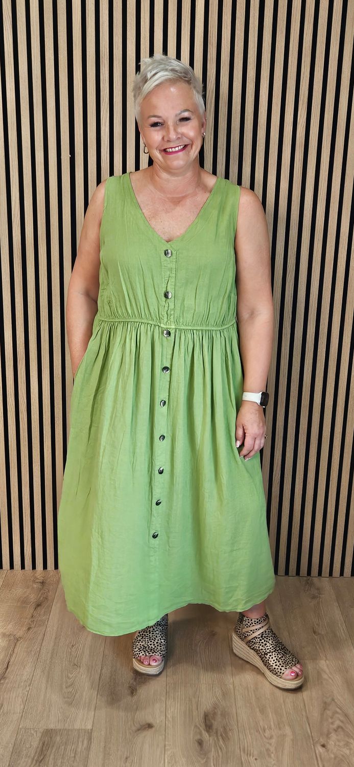 Linen Blend Button Front Maxi Dress – Khaki