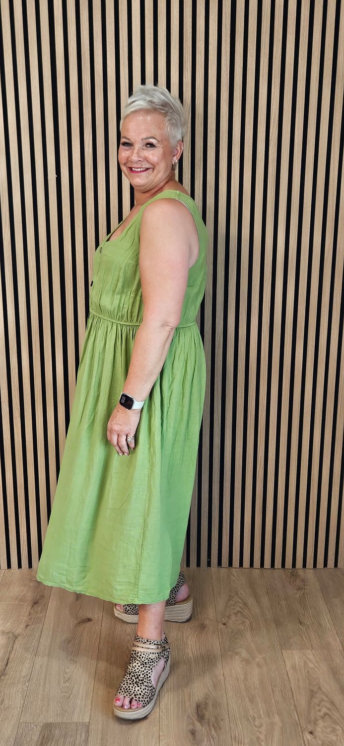 Linen Blend Button Front Maxi Dress – Khaki