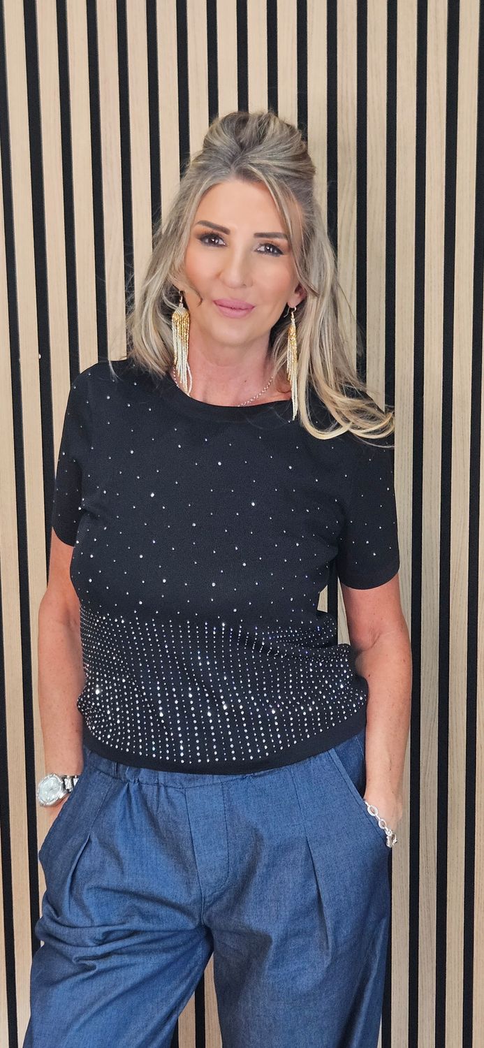Diamanté Detail Fine Knit Jumper - Black