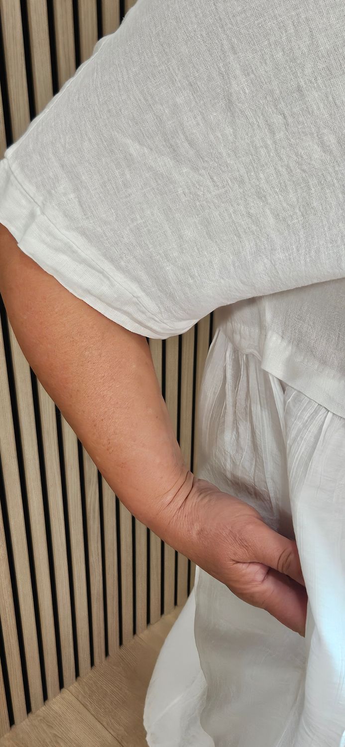 Linen Blend Pocket Midi Dress –  White