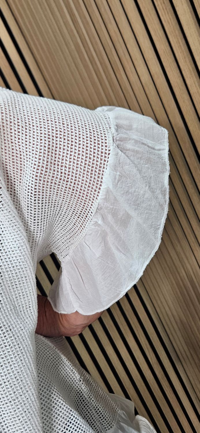 Mesh Frill Detail Cotton Top - White