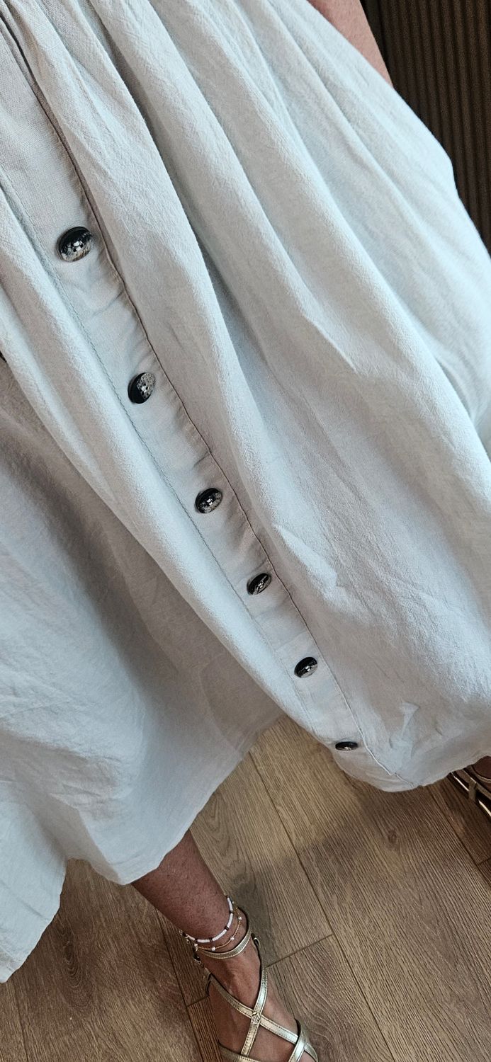 Linen Blend Button Front Maxi Dress – White