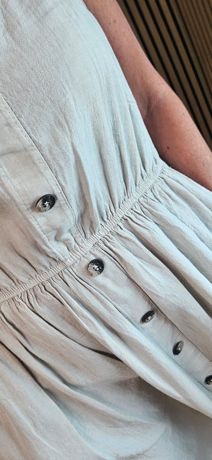 Linen Blend Button Front Maxi Dress – White