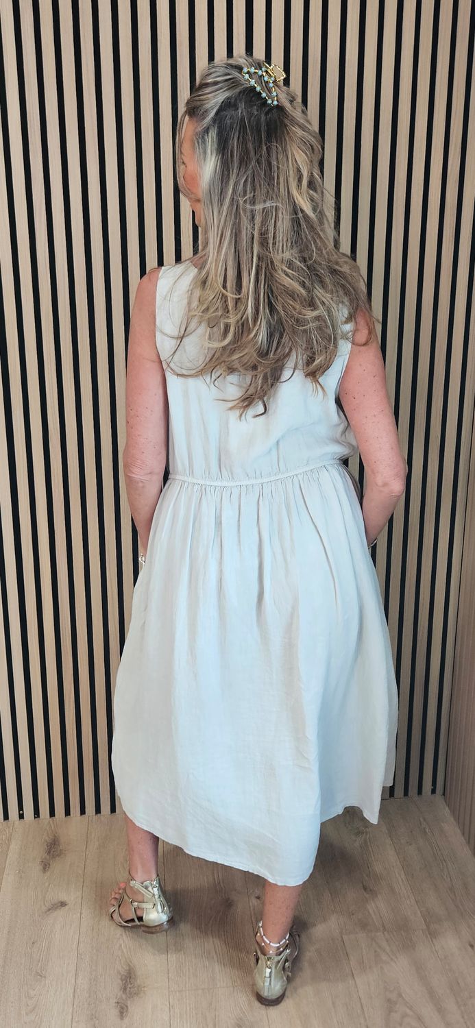 Linen Blend Button Front Maxi Dress – White