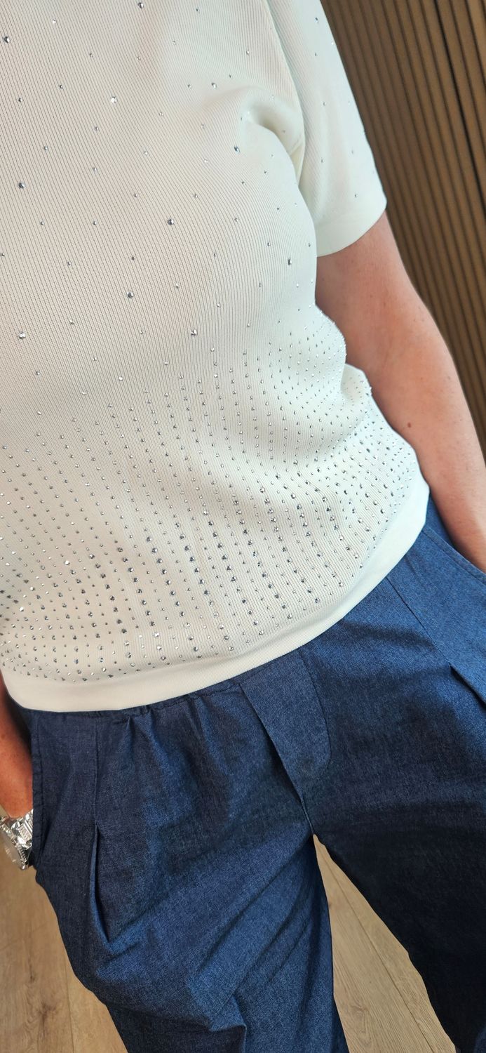 Diamanté Detail Fine Knit Jumper - Cream
