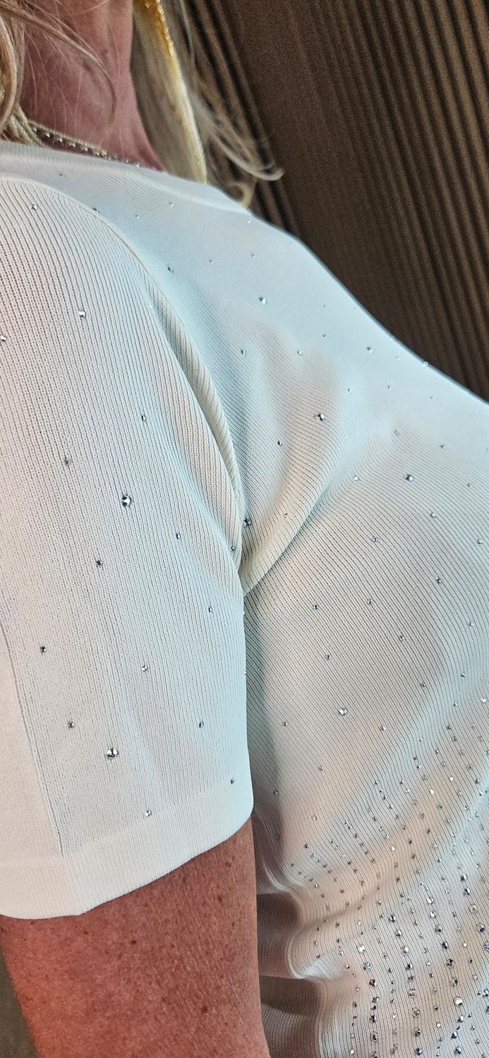 Diamanté Detail Fine Knit Jumper - Cream