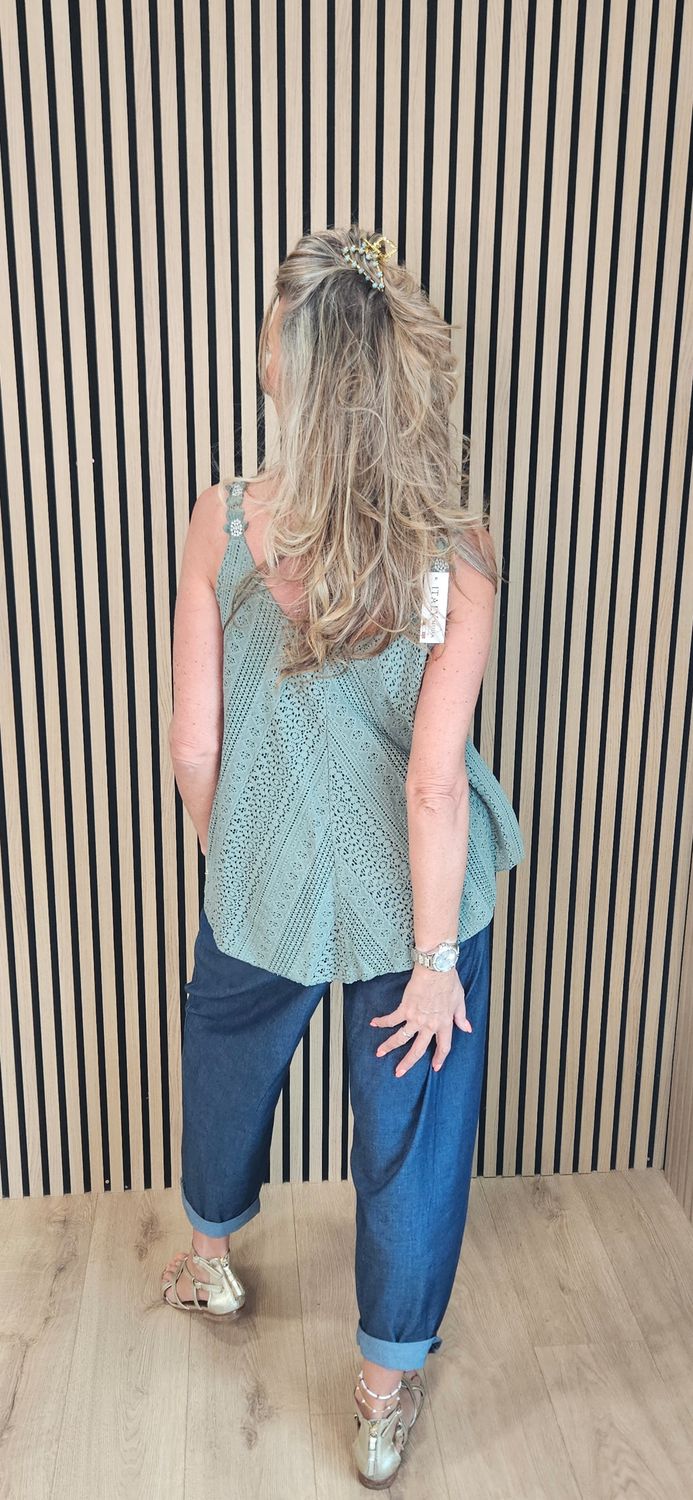 Lace Detail Swing Vest Top – Khaki