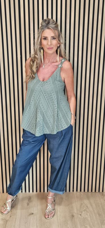 Lace Detail Swing Vest Top – Khaki
