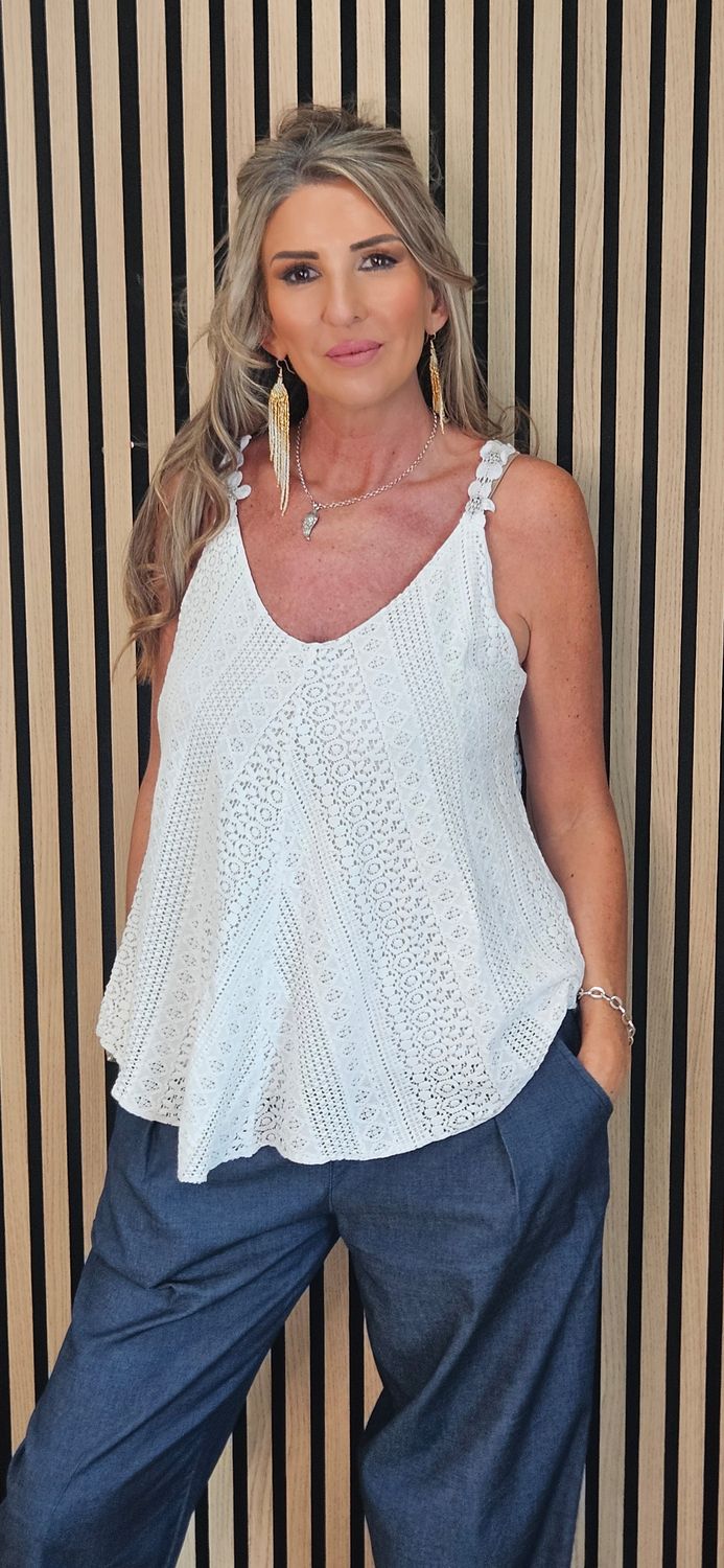 Lace Detail Swing Vest Top -White