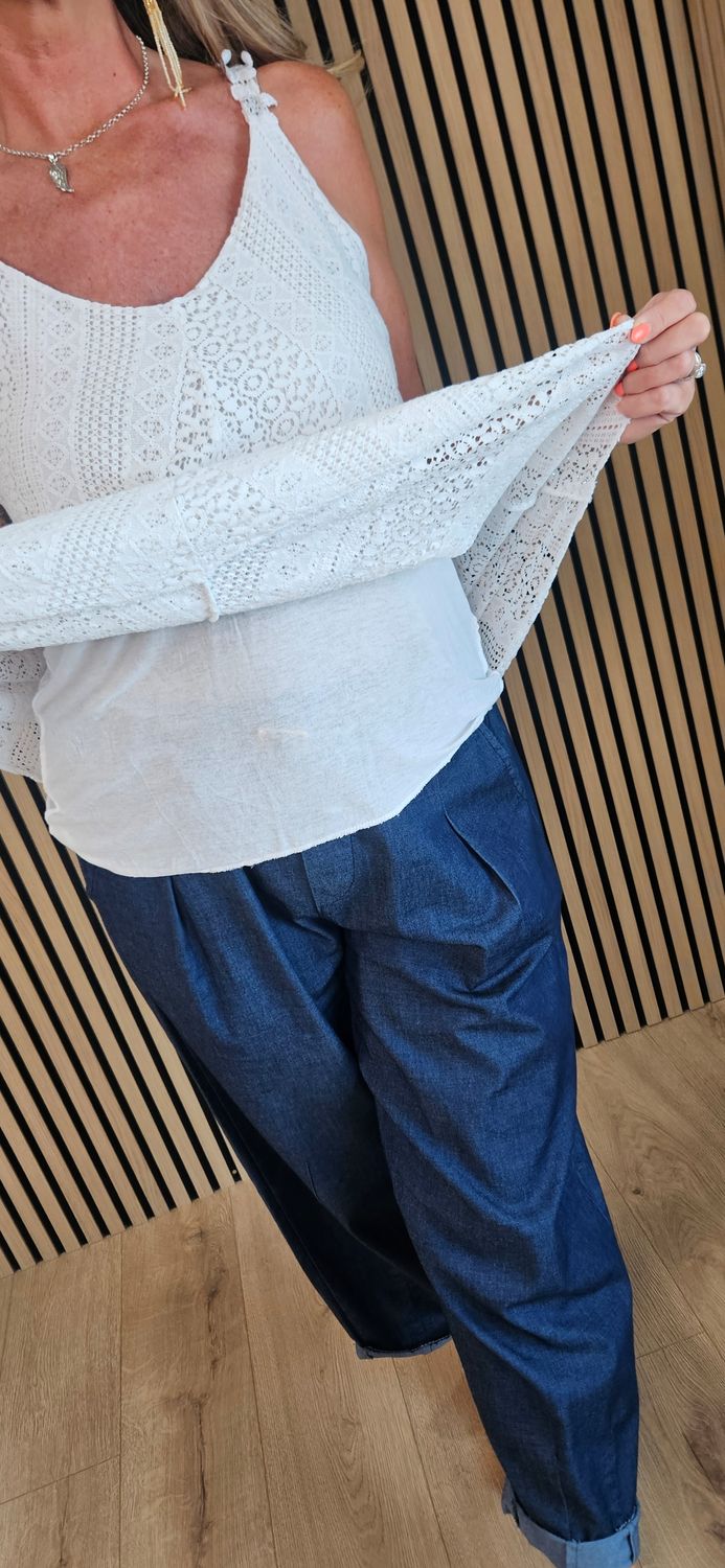 Lace Detail Swing Vest Top -White
